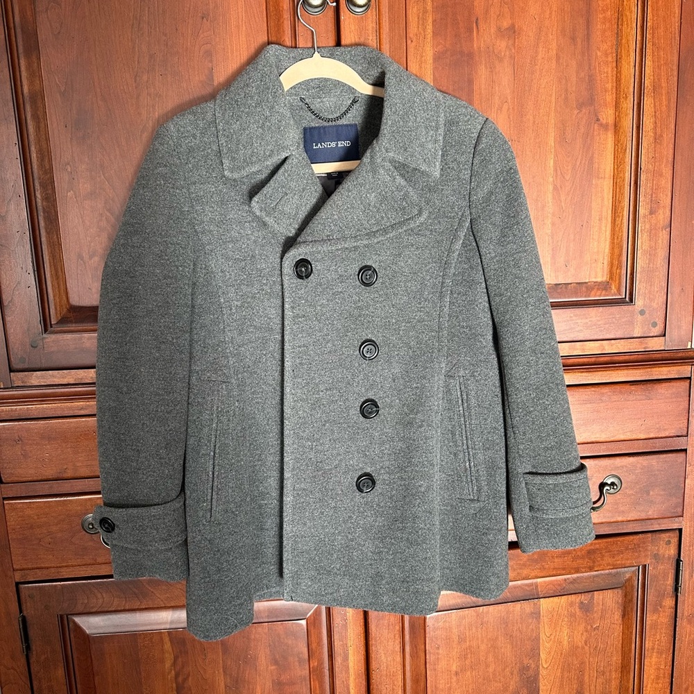 Lands' End Women's Charcoal Pea Coat - Picture 4 of 8